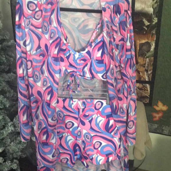 Other - Groovy Swirl 3 Piece Swim Shorts, Bikini Top, Kimono